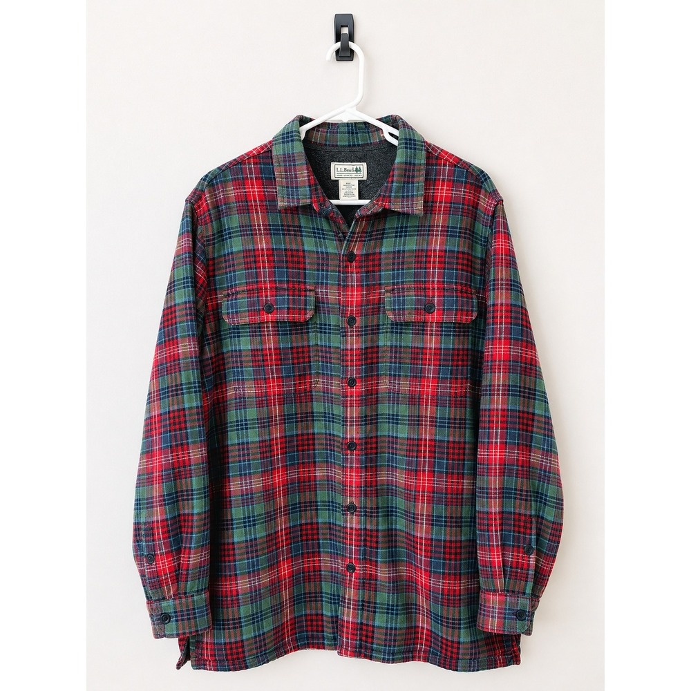 L.L.Bean Chamois Cloth Plaid Flannel Shirt Jacket Fleece Lined Men's L Regular